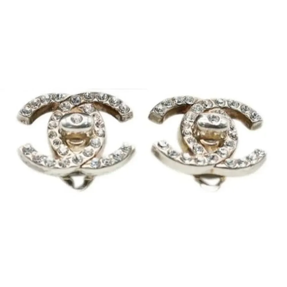 Chanel Rhinestone/Silver 1997 CC Turn lock Earrings